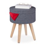 Relaxdays pouf coiffeuse fonction table couvercle rembourr� rangement hxd: 455x37cm tissu pieds bois ...