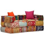 Pouf modulaire 2 places - vidaxl - patchwork tissu - confort moelleux - design ethnique Pouf modulaire 2 places - vidaxl - patchwork tissu - confort moelleux - design ethnique