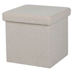 Pouf de rangement pliable aspect peluche kube - blanc cass - 375 x 375 x h 375 cm
