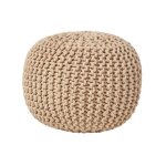 Pouf rond tress� en tricot - beige 35 x 40 cm