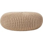 Grand pouf rond tress� en tricot beige
