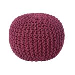 Pouf rond tress� en tricot - prune 35 x 40 cm