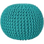 Pouf rond tress� en tricot vert turquoise