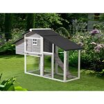 Poulailler en bois avec enclos - 4 poules - l. 173 x p. 64 x h. 108 cm - blanc et gris - levas