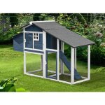 Poulailler en bois avec enclos - 4 poules - l. 173 x p. 64 x h. 108 cm - bleu et blanc - levas Poulailler en bois avec enclos - 4 poules - l. 173 x p. 64 x h. 108 cm - bleu et blanc - levas