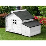 Poulailler en bois avec pondoir - 2 poules - l. 106 x p. 64 x h. 71 cm - blanc - anser