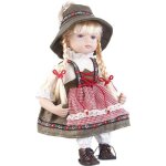 Poupe de collection en porcelaine avec costume bavarois traditionnel - fille