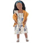 Poup�e finouche 48 cm - petitcollin - candice - robe fleurie - ch�le - ruban bleu