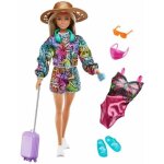 Poup�e - mattel - barbie holiday fun - tenue imprim�e serpent - accessoires plage - valise rose
