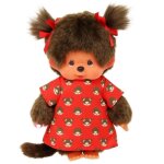 Poup�e monchhichi fille en robe avec tresses rouges - sekiguchi - 20 cm