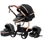 Poussette 3 en 1 bb combine sige - auto nacelle trio rversible cuir pu roues increvables canne noir ...