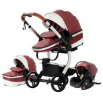 Poussette 3 en 1 bb combine sige - auto nacelle trio rversible cuir pu roues increvables canne rouge. ...