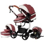 Poussette 3 en 1 bb combine sige - auto nacelle trio rversible cuir pu roues increvables canne rouge ...