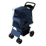 Poussette pour animal de compagnie - bleu - chien - ext�rieur - 15 kg max - cadre en acier robuste