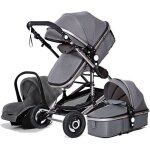 Poussette bb combine trio pack 3 en 1 gris chassis haut a absorption de chocs pliable siege auto rversible ...