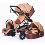 Poussette bb combine trio pack 3 en 1 marron chassis haut a absorption de chocs pliable siege auto ...