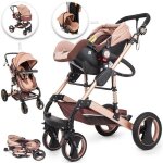 Poussette de bb - vevor - 3 en 1 poussette luxe pliable landau avec nacelle sige - auto - anti - choc ...