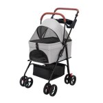 Poussette pour animaux - chien - 3 - en - 1 - pliable - amovible - m�tal gris - 50 * 57 * (96 - 101)cm ...