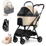 Poussette pour chien pliable - animaux chariot � 4 roues avec structure en acier au carbone panier amovible ...