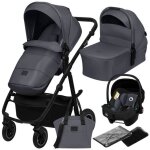 Poussette combine 3en1 lionelo amber plus - pack poussette nacelle siege auto sac et accessoires - gris ...