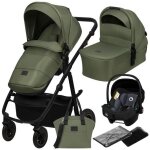 Poussette combine 3en1 lionelo amber plus - pack poussette nacelle siege auto sac et accessoires - vert ...