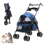 Poussette pliable pour chien et chat avec roues amortissantes pneus rotatifs � 360� fen�tres en maille ...