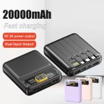 Power bank - mioloe - 20000mah - batterie externe portable - 4 cbles usb intgrs - noir