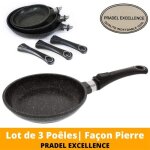 Pradel excellence lot de 3 poles faon pierre diamtre: 20 / 24 / 28 cm antiadhsive manches amovibles ...