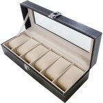 Presentoir montre coffret montres en cuir boite bijoux cadeau pour homme (6 compartiments - noir)