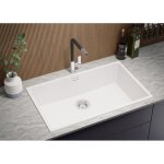 Primagran evier cuisine en granit blanc 76x47cm lavabo 1 bac + kit de vidage �vier � encastrer au meuble ...