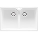 Primagran evier cuisine en granit blanc 78x50cm lavabo 2 bacs + kit de vidage �vier � encastrer au meuble ...