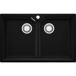 Primagran evier cuisine en granit noir 78x50cm lavabo 2 bacs + kit de vidage �vier � encastrer au meuble ...