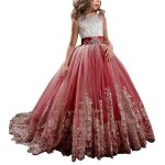 Princesse robe fillesbrod�es robe ceremonie fille de soireesans manches robe mariage fille de communion ...