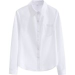 Chemisier femme printemps une poche - blanc - manches longues - loose - col chemise