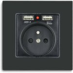 Prise murale avec 2xusb 16a - panneau en verre cristal noir prise 250v avec usb (max. 21a) convient aux ...
