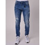 Project x paris - jean skinny bleu moyen d�lav� effet us� et tachet�