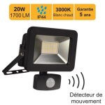 Projecteur led 20w 2000 lm 3000k ip44 avec détecteur - garantie 5 ans Projecteur led 20w 2000 lm 3000k ip44 avec détecteur - garantie 5 ans