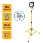 Projecteur led de chantier 30w 3000lm 4000k avec tr�pied ajustable - garantie 3 ans