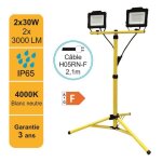 Projecteur led de chantier lutece - 2x30w - 2x3000lm - 4000k - trépied ajustable Projecteur led de chantier lutece - 2x30w - 2x3000lm - 4000k - trépied ajustable