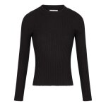 Pull ajust� en c�tes plates - morgan - col arrondi - femme - noir