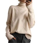 Pull ample en cachemire - femme - beige - col roul - manches longues - tricot confortable
