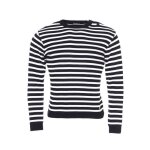 Armor lux pull homme laine / acyrique bleu marine ray� col rond boutonn� 3 boutons