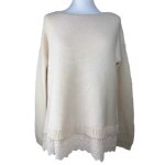 Pull berenice en coton et laine - blanc - femme - col rond - manches longues - dentelle Pull berenice en coton et laine - blanc - femme - col rond - manches longues - dentelle