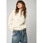 Pull blanc femme - kaporal - mada - col montant zipp� - logo m�tallique - mati�re douce