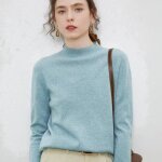 Pull en cachemire sans couture - ecelen - col roul - bleu - femme