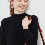 Pull en cachemire sans couture - ecelen - col roulé - noir - femme - adulte Pull en cachemire sans couture - ecelen - col roulé - noir - femme - adulte