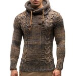 Pull  capuche  enfiler homme leoclotho kaki / blanc - col roul - chaud et simple en hiver