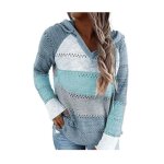 Pull  capuche femme tricot - bleu - col v