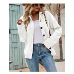 Pull a capuche gilet en tricoté automne fermeture boutons couleur unie - blanc Pull a capuche gilet en tricoté automne fermeture boutons couleur unie - blanc