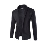 Pull cardigan homme - funmoon - sans bouton - noir / kaki - col classique Pull cardigan homme - funmoon - sans bouton - noir / kaki - col classique